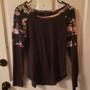 SHEIN Navy Floral Long Sleeve Top